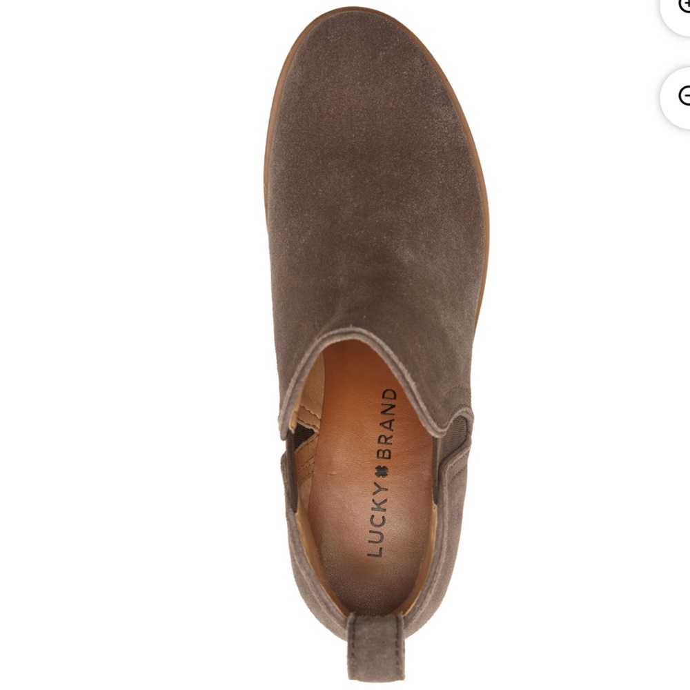 LUCKY BRAND Womens Gray Round Toe Stacked Heel Slip‎ On Leather Booties - Picture 2 of 11